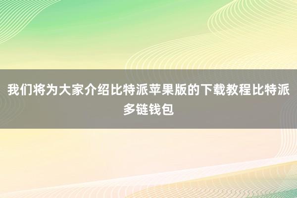 我们将为大家介绍比特派苹果版的下载教程比特派多链钱包