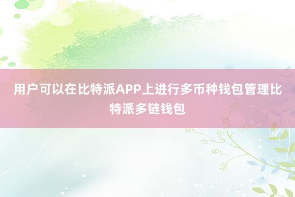 用户可以在比特派APP上进行多币种钱包管理比特派多链钱包